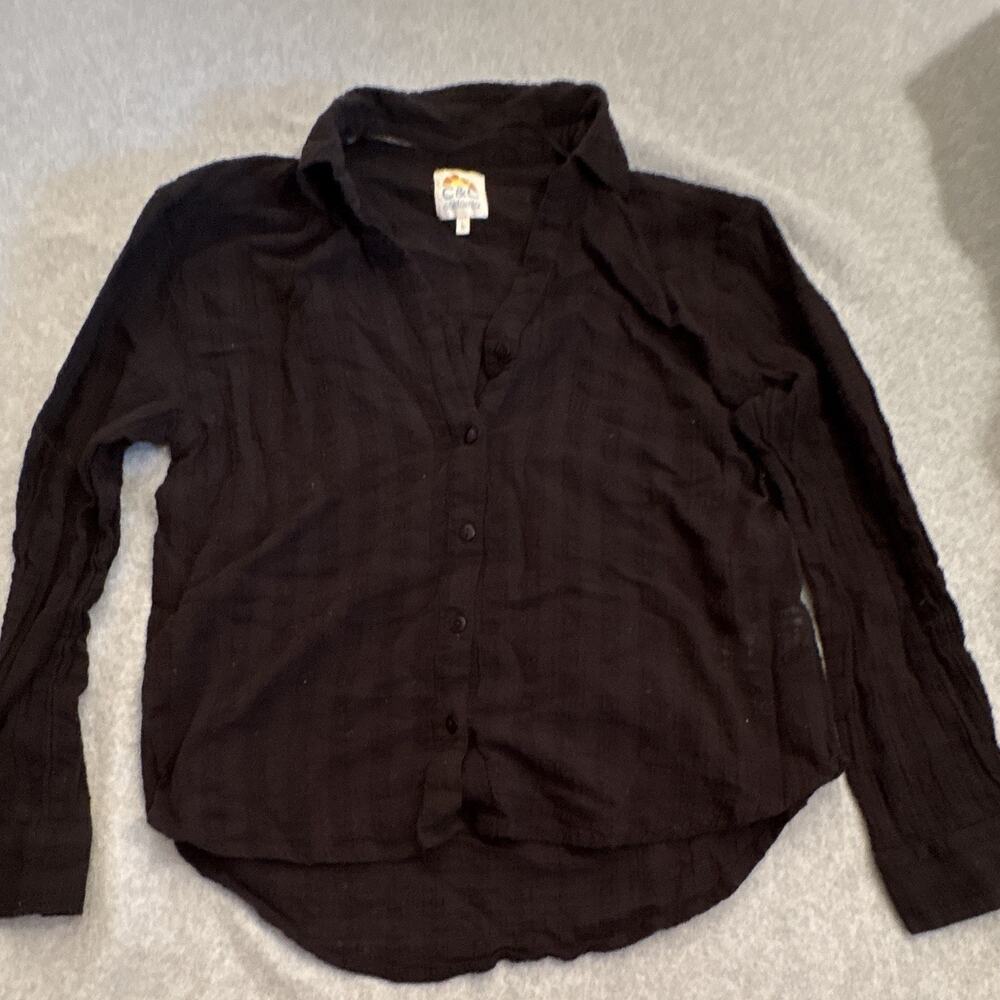 C&C California Women’s Black Solid Cotton button-Down Long Sleeve Shirt L